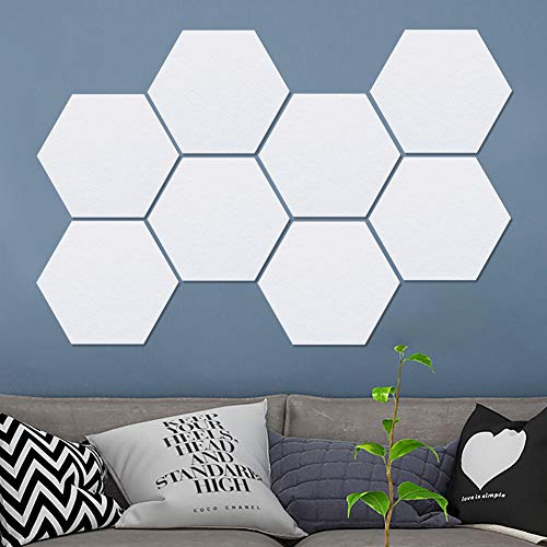 HyFanStr Tableau d'Affichage Feutre Mural Hexagone Tableau Liege Auto-adhésif Panneau Liege Murale Babillards Bureau Décoration avec 40 Punaises pour accrocher des photos Blanc