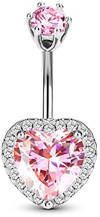 CM Crareesi Mania Herz Bauchnabelpiercing 316L Chirurgenstahl Elegante Bauchnabel Piercing Schmuck 16G Rosa Violett Zirkonia Diamant Bauch Knopf Ringe für Mädchen und Frauen