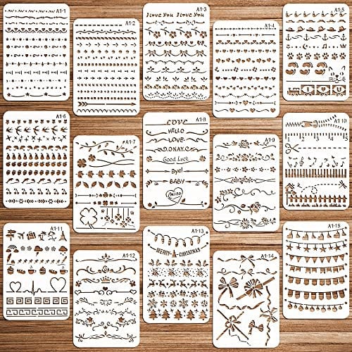 OOTSR Spitzenschablonen, Schablonen, Malschablonen, wiederverwendbare Kunststoff-Schablonen für Malerei, Basteln, Wand, DIY, Stoff, Boden, Heimdekoration, Holzschilder, 15 Stück
