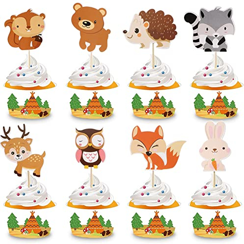 MEZHEN Tortendeko Waldtiere Kuchen Deko Geburtstag Cupcake Topper Tiere Muffin Deko Torte Dschungel Party Kindergeburtstag Deko Herbst Geburtstagsdeko 32 Stück