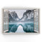 Estika - Leinwand Bilder Fensterblick - Berge, See, Schnee - 120x80 cm - 1 teilige Wandbilder, Bild auf Leinwand, Modern Deko für wohnzimmer schlafzimmer - Natur Landschafts bilder - 5978A_1B
