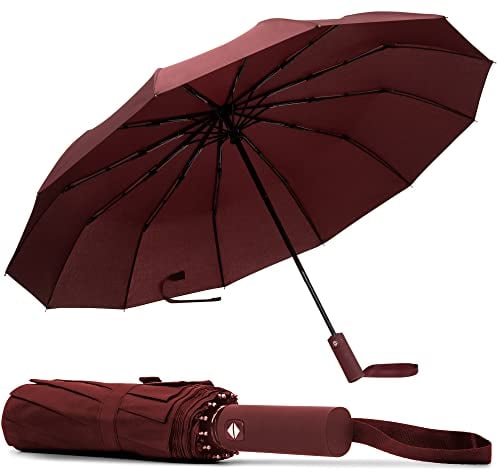 TANNESS Windproof Umbrella – 10-Rib Waterproof & Compact with Automatic Open/Close Function and Ergonomic Handle – Folding Mini - Strong for Wind and Rain (Red)