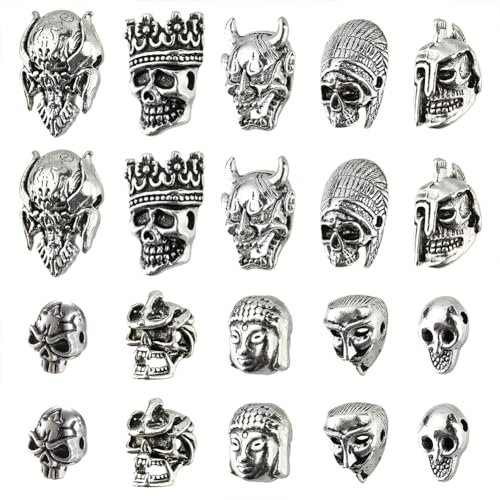 nbeads 20 Stück 10 Stile Tibetischen Stil Legierung perlen, Schädelkopfperlen, Maskenperlen, Teufelskopfperlen Und Buddhakopfperlen Charms, Antik Silber Zwischenperlen Für Schmuckherstellung