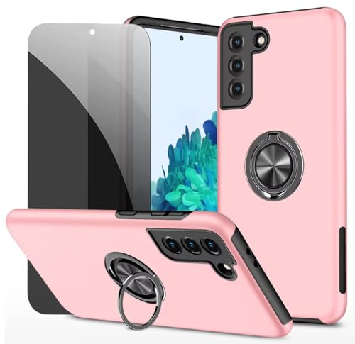 Dechyi Sichtschutz hülle für Samsung Galaxy S21 Plus 5G rosa Handyhülle mit Anti-Spähen aus gehärtetem Glas Displayschutzfolie mit Ringhalterung stoßfest, Kratzfest strapazierfähig Schutzhülle