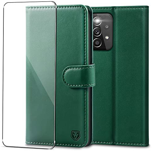 Kuafcase for Samsung A53 5G Case with 1 Screen Protector, Wallet Leather Flip Case with 4 Card Slots Magnetic Closure Kickstand Shockproof Phone Case for Samsung Galaxy A53 5G - Dark Green