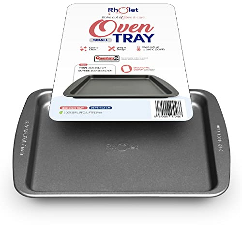 Rholet Small Baking Trays for Oven Non Stick 21x16.2x1.7 cm Flat Baking Sheet Rectangular Quantum 2 Non-Stick Technology Swiss Roll, Pancakes, Cupcakes, Cookies