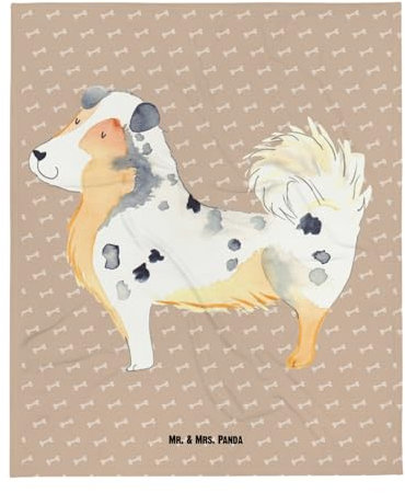 Mr. & Mrs. Panda Wohnzimmerdecke Hund Australien Shepherd - Geschenk, Wolldecke, Tagesdecke, Hundemotiv, geschecktes Fell, Sofadecke, Hundeliebe,