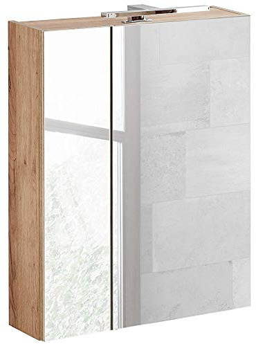 Lomadox Badezimmer Spiegelschrank 60 cm mit LED-Beleuchtung Wotaneiche B/H/T 60/75-80/16cm