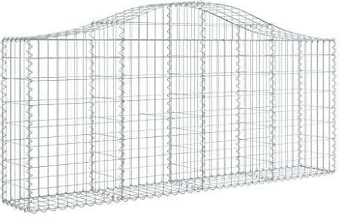 vidaXL Arched Gabion Baskets 2-pcs - Galvanised Iron - 200x30x80/100 cm for Garden Decoration and Sound Insulation