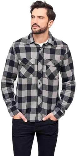 Brandit Men's Flannel Check Shirt Long Sleeve, Black/Charcoal - Us, Medium