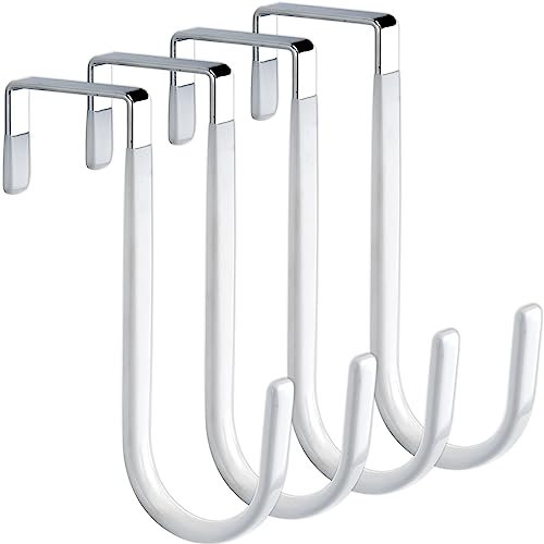 IFAMIO 4 Pack Over Door Hooks with Soft Rubber Surface to Prevent Scratches, Single Door Hangers Hooks for Hanging Clothes, Towels, Bags, Hats for Bathroom, Kitchen, Living Room, Bedroom (White)