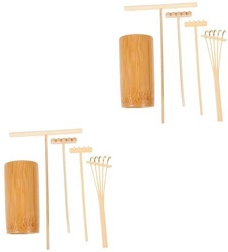 STOBOK 2 Sätze Dead Mountain Rake Set -Zen-rechen-Werkzeug Zen-gartenrechen Zen-Garten Für Den Schreibtisch Mini-rechen Zen-gartensand Zen-Zimmer-dekor Hölzern Büro Bambusrechen Glatt