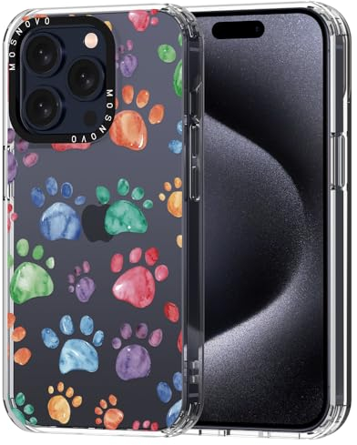 MOSNOVO Case for iPhone 15 Pro, [Buffertech 6.6ft Military-Grade Drop Protection] [Anti Peel Off Tech] Clear TPU Bumper Phone Case Cover Design - Colorful Paw