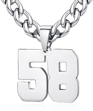 XIRUVE Herren Damen Edelstahl 0-99 Zahl Anhänger Glückszahl Jersey Nummer Sportler Halskette Personalisierte mit 6mm breite Panzerkette 58