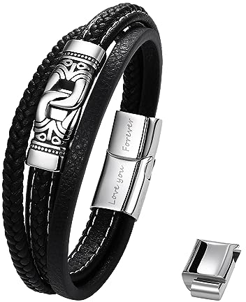 OIDEA Herren Leder Geflochtenes Armband: Unendlichkeit Knoten Symbol Schwarz Echt Lederarmband Vintage Retro Handgelenk Geschenk für Männer Vater Freund Sohn