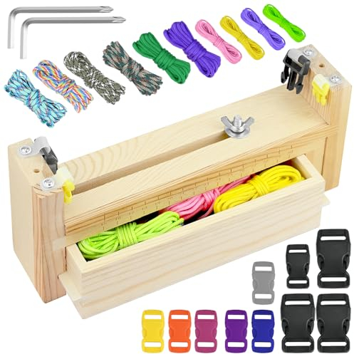CECOMBINE Bracelet Maker Making Kit, Adjustable Length Wood Paracord Jig Bracelet Wristband Maker with 10 Paracord for Weaving DIY Craft Tools