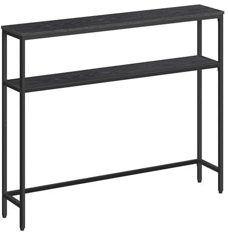 VASAGLE Konsolentisch, schmaler Sofatisch mit 2 Ablagen, 20 x 100 x 80 cm, Flurtisch, 2 Ebenen, für Flur, Wohnzimmer, Schlafzimmer, anthrazitgrau-tintenschwarz LNT131B22