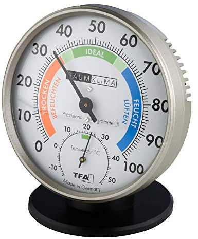TFA Dostmann Präzisions Thermo-Hygrometer,45.2033, zur Raumklimakontrolle, analog, mit Komfortzonen, Kontrolle von Temperatur und Luftfeuchtigkeit (anthrazit)