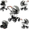 Prokoke Kinderwagen 3 in 1, Buggy mit Umkehrbarem Zwei-Wege-Schub, Kinderwagen mit Rahmen Aluminiumlegierung, Kombikinderwagen 3 in 1 mit Einem Klick Faltbar Baby Kleinkind Neugeborene (518 Grey-1)