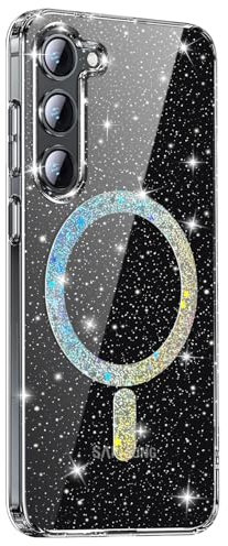 nicekool Hülle für Samsung Galaxy S23 Kompatibel mit MagSafe, Transparent Glitzer Magnetische HandyHülle Case für Samsung Galaxy S23 Schutzhülle Leicht Dünn Kratzfeste Rückseite, Sternblitz