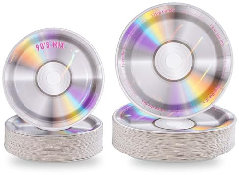 100Pcs 90's Party Plates 90's Mix CD Dessert Plates 7'' and 9'' Disposable I Love the 90s Paper Tableware Set for 90s Theme Party Decorations Retro Music Back to the 90's Birthday Party, Serves 50