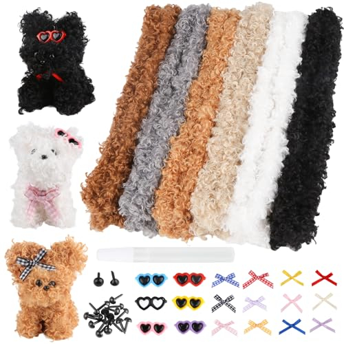 6 Stück 1m Pfeifenreiniger, 20mm Dicke Gelockter Plüsch Pfeifenputzer, Pfeifenputzer zum Basteln Set mit Bogen, Schwarzes Auge, Dreieck Nase und Herz Geformt Gläser, Pipe Cleaner für Bastelprojekte