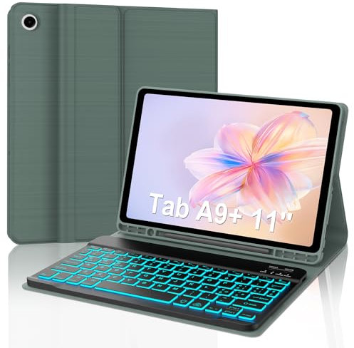 Tastiera Custodia per Samsung Tab A9+ - Tastiera per Samsung Tab A9 Plus 11 2023 (SM-X210/X216/X218), Italiano QWERTY, Supporto Magnetico Retroilluminazione a 7 Colori Bluetooth Tastiera, Verde scuro