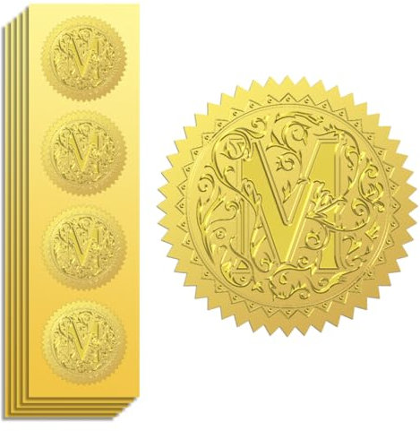 Peacoblue Goldaufkleber - Geprägter Buchstabe M, 5 cm, 100 Stück, selbstklebende Goldfolie für Umschlagsiegel, Geschenkdekoration, Zertifikate, Einladungen