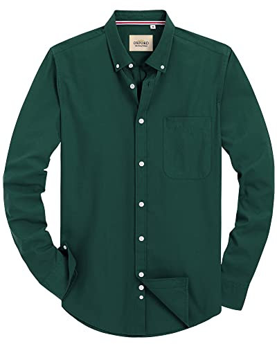 J.VER Men's Long Sleeve Oxford Shirt Casual Plain Smart Non Iron Button Down Shirt with Pocket Dark Green XL