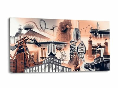 mooments® Leinwandbild vom Ruhrpott Ruhrgebiet Collage III - Leinwand im Hochformat, Ruhrpott-Bild, Leinwand Ruhrpott, Bilder Bochum, Wohnzimmer Bild, Zeche Bild (60x30cm)