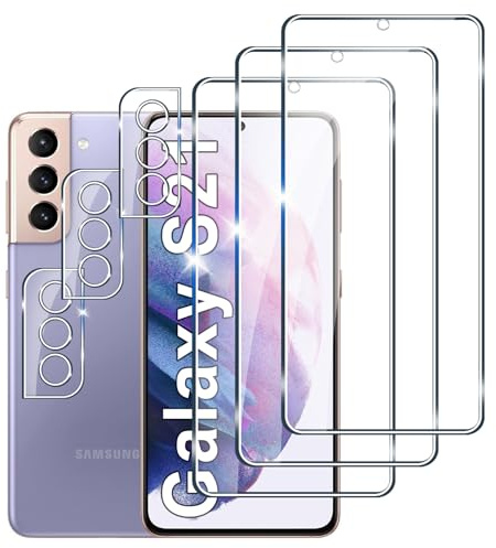 [3+3 Pièces] Verre Trempé pour Samsung Galaxy S21, 3 Pièces Dureté 9H Vitre Protection Écran avec 3 Pièces Caméra Arrière Protecteur, Sans Bulles Anti-rayures Protecteur D'écran
