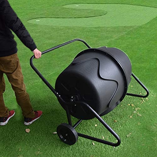 FBHappiness Large Rolling Compost Tumbler: Durable Yard Waste Bin on Wheels, 360° Rotation, Steel Stand, Garden Composting Solution