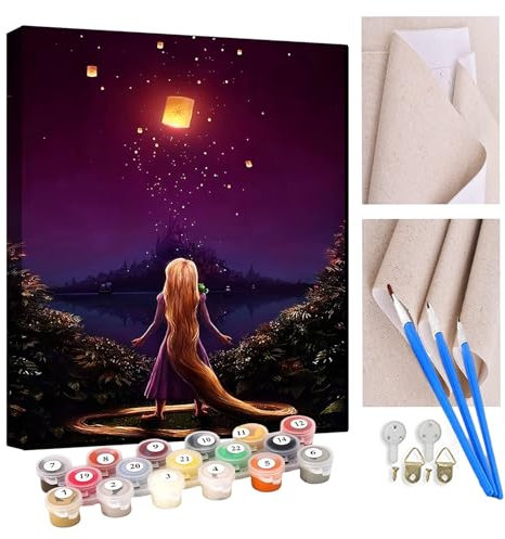 KANGBAWA Peinture par Numero Adulte Kit Peinture Adulte Enfant Comprend des Peintures Acryliques et des Pinceaux - Raiponce Sans Cadre (Toile 40x50 cm)