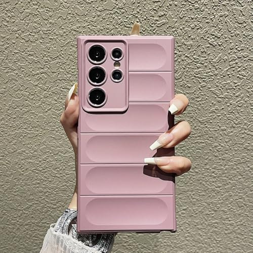 FORLUZ Coque de Luxe antidérapante en Silicone Mat à Rayures Souples pour Samsung S24 S23 S22 S21 Ultra Plus A73 A55 A54 A53 A35 A33, Rose, pour Galaxy A 55