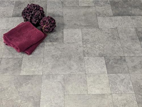 PVC Bodenbelag Vinylboden in Beton Fliesen Mix, Zuschnitt (2m breit / 3m lang)