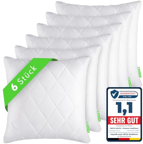 Gentle North Kopfkissen (50x50 cm groß) - 6er Set Kissen für Bett und als Dekokissen - Mit Reißverschluss für Füllung - Sofakissen - Zierkissen für Couch und Sofa - Ökotex - Waschbar bis 60° - Weiß