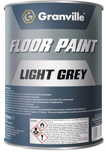 Granville Floor Paint Light Grey – 5L | Durable Polyurethane Floor Coating for Concrete – Metal & Timber Floor Paint | Tough Glossy Finish | Ideal Garage Floor Paint for Warehouses & Concrete Floors