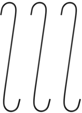 QUARKZMAN 3 ganchos en S largos de 12 pulgadas, ganchos en S extralargos, de metal de alta resistencia, de acero al manganeso, para organizar utensilios de cocina, jardín, baño, garaje, armario, negro