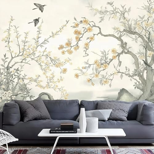 Papel Pintado Pared Pájaro Tradicional Fotomurales 3D Tv Fondo Pared Moderno Dormitorio Murales, 300x210cm - 6 partes Fotografía, Flor