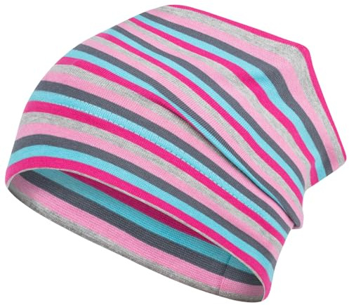 Smarilla Mütze gestreift Übergangsmütze Beanie Junge Mädchen Stoffmütze, Bekleidungsgröße: 54-56, Farbe: Türkis-Pink