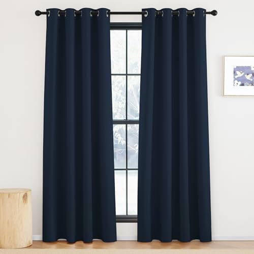KGORGE Dunkelblau Vorhang 220 cm Lang Dicke Vorhänge Gegen Hitze Verdunklungsgardine mit Ösen Blickdichte Gardinen Lichtundurchlässig 220 x 140 cm(HxB) Modern Thermovorhang Hitzeschutz