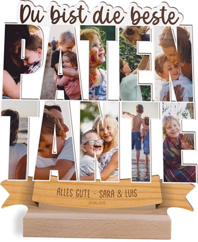 Patentante Geschenk personalisiert - Foto Geschenk Holzbild opt. mit Sockel - Patentante Geschenke, Patentante Geburtstagsgeschenk, Patentante Geschenke