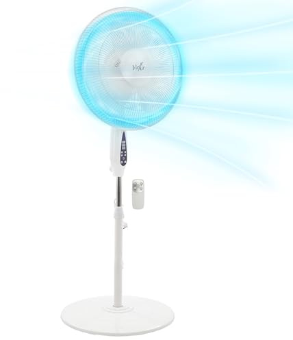 Vie Air 16 Inch 3 Speed Oscillating Stand Fan with 7.5 Hour Timer, 1400 RMS & Remote Control (White)