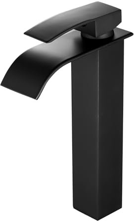 Vuadzren Waschtischarmatur Bad, Wasserfall Waschbecken Mischbatterie Einhandmischer Armatur Messing für Gäste-WC (schwarz, Auslaufhöhe 240mm)
