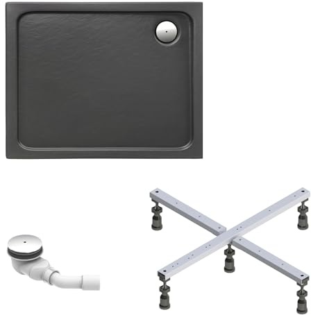 Schulte Duschwanne Adria mit Fußgestell und Ablauf, 100x80 cm, Acryl mit Strukturoberfläche, Anthrazit matt, pflegeleicht und alterungsbeständig