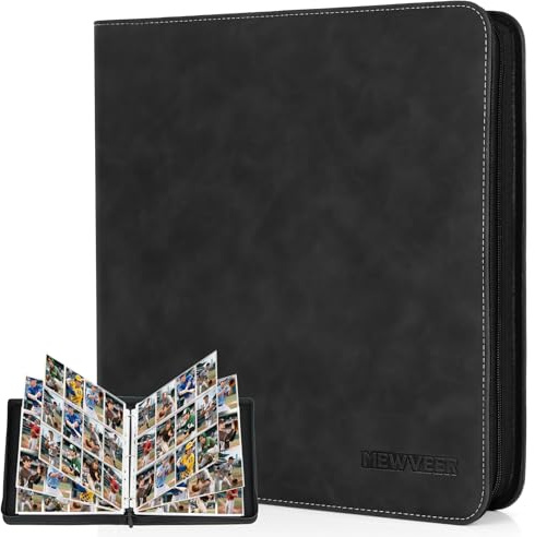 MewVeer Sammelkarten Album, 12 Fächer Sammelalbum Karten für 960 Karten, Hochwertiges Reißverschluss Baseball Kartenalbum, Kartenbinder für Trading Card für YGO/MTG/TCG, Sportkarten, Schwarz
