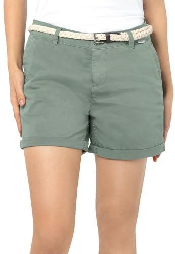 Sublevel Damen Chino Shorts mit Gürtel, Kurze Hose für den Sommer Middle-Green L