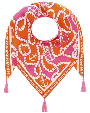 Zwillingsherz Dreieckstuch, Damen Schal, Bunt Gemustert, Viskose (Orange)
