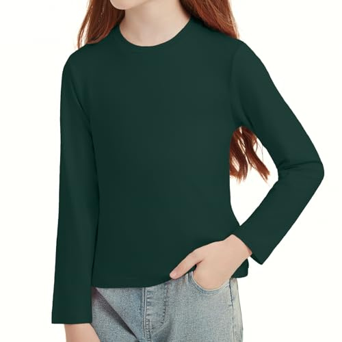 Girls Long Sleeve T-Shirt Soft Plain Crew Neck Top 4-14 Years | Casual Basic Lightweight School Uniform Daily Wear Classic Outdoor Tee Shirt for Kids