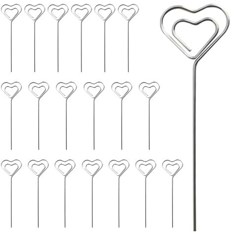 SAIIURV 20 Stück Kartenhalter in Herzform Metall Fotohalter，10 x 3.3 cm Metalldrähte Tischnummer Memo Clip für Party Geburtstag Hochzeit Kuchen Dekor (20PCS)